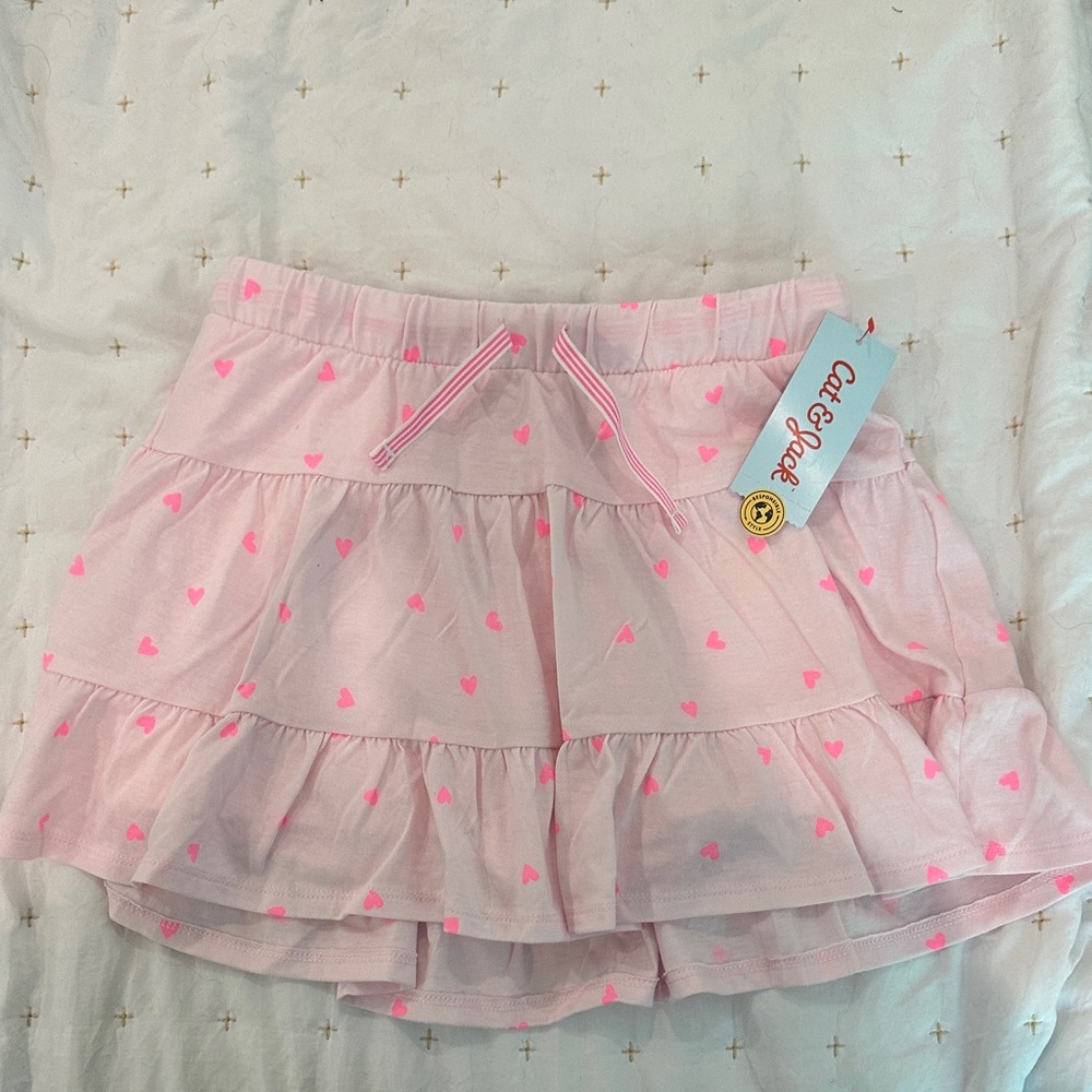 Cat & Jack Light Pink Tiered Skirt with Hot Pink Hearts